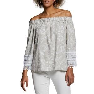 ELLA RAFAELLA Size M Off The Shoulder And Floral Linen Blend Top